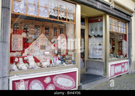 Lace shop in Bruges, Belgium Stock Photo