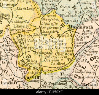 Old map of Monmouth County from original geography textbook, 1884 Stock Photo