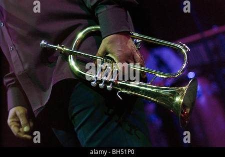 South African jazz legend Hugh Masekela performing at Hay Festival 2009 Stock Photo