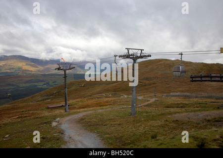 View from Aonach Mor with Nevis Range gondolas. Stock Photo