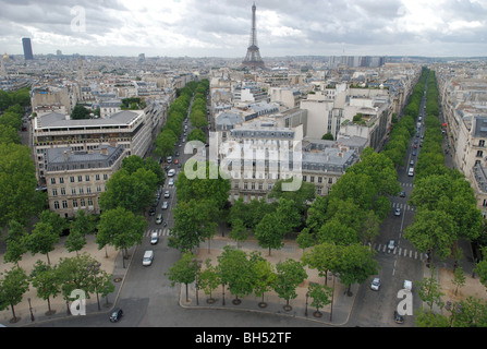 Paris: looking towards the Eiffel Tower from the top of the Arc de Triomphe Stock Photo