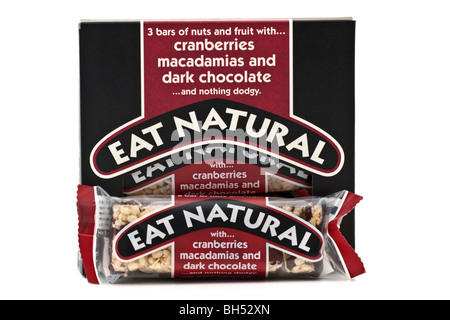 Eat Natural box of three Fruit, nut and chocolate healthy eating bars Stock Photo