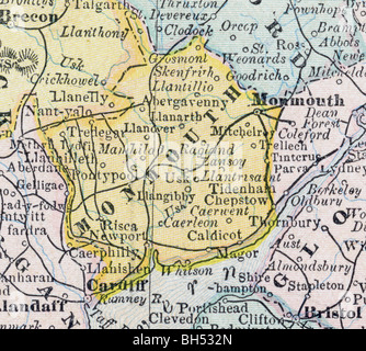 Old map of Monmouth County from original geography textbook, 1884 Stock Photo