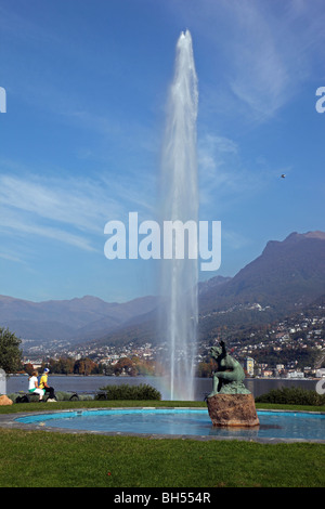 fountain Lake Lugano, Switzerland Stock Photo