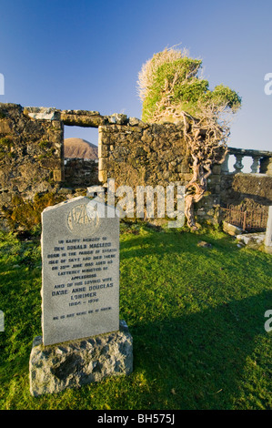 Cill Chriosd, ruined Celtic church with ivy growing over it, and graveyard, in front of the Red Cuillins, Isle of Skye. Stock Photo