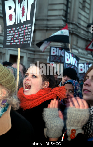 Hundreds gathered outside Chilcot inquiry to call for Tony Blair's arrest for war crimes in Iraq London 29.01.10 Stock Photo