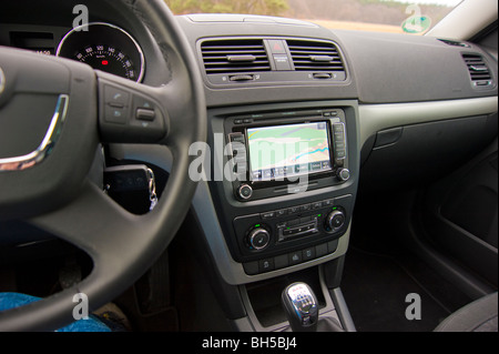 Center console with LCD display, Skoda Yeti SUV 2010 model Stock Photo