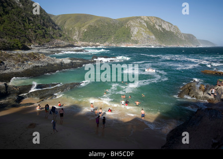 Bathers near Storms River, Tsitsikamma, Garden Route National Park, South Africa Stock Photo