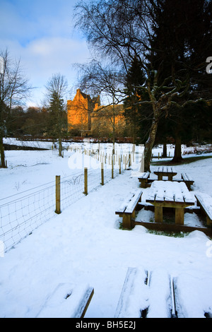 Dean castle in the snow, Kilmarnock, Ayrshire, Scotland Stock Photo