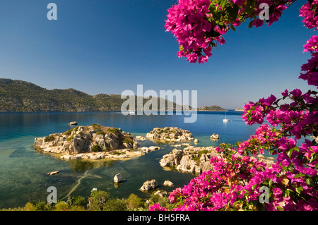 Lycian tomb in the sea Teimioussa, Ucagiz, Kalekoy Simena Turkey. Stock Photo