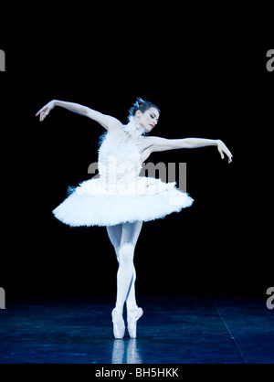 English National Ballet. Ballet Russes season at Sadlers Wells Theatre. "Dying Swan". Tutu designed by Karl Lagerfeld for Chanel Stock Photo
