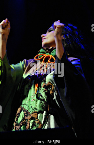 Icelandic diva Bjork playing at Glastonbury Stock Photo