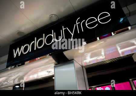 world duty free shopping sign at stansted airport, england Stock Photo