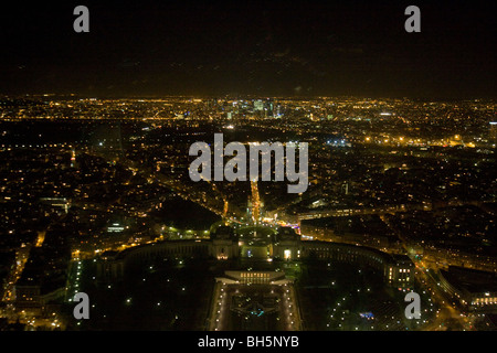 General view of the city of Paris from the Eiffel tower at night. Stock Photo