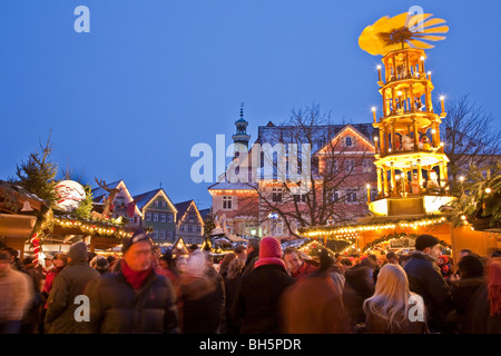 CHRISTMAS MARKET, CHRISTMAS PYRAMID, ESSLINGEN, BADEN WUERTTEMBERG, GERMANY Stock Photo