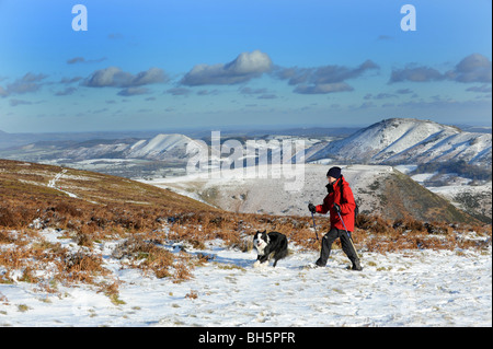 The Shropshire Hills from the Long Mynd with Caer Caradoc and The Lawley covered in Snow Stock Photo