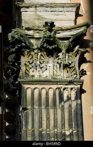 Ornate decaying stone carved columns at Sutton Scarsdale Hall in Derbyshire, England. Stock Photo