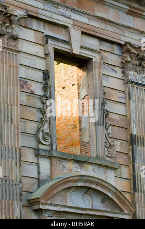 Derelict sandstone window casings at Sutton Scarsdale hall in Derbyshire, England. Stock Photo