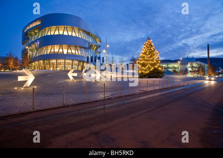 MERCEDES BENZ MUSEUM, CHRISTMAS TREE, STUTTGART, BADEN WUERTTEMBERG, GERMANY Stock Photo