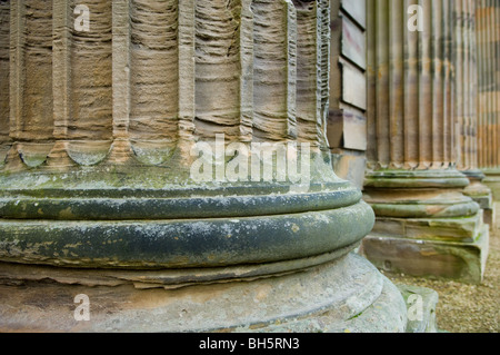 Ornate decaying stone carved columns at Sutton Scarsdale Hall in Derbyshire, England. Stock Photo