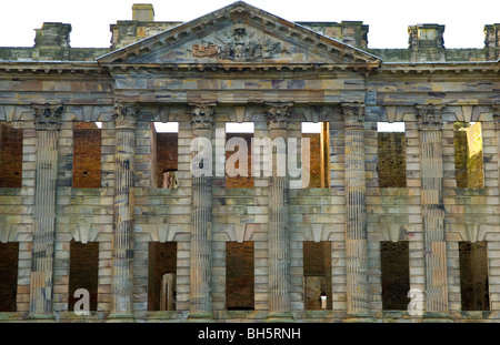 Derelict sandstone window casings at Sutton Scarsdale hall in Derbyshire, England. Stock Photo