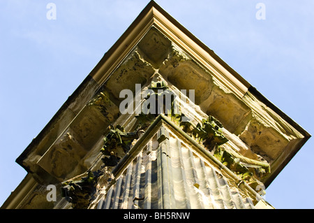 Ornate decaying stone carved columns at Sutton Scarsdale Hall in Derbyshire, England. Stock Photo