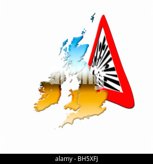 Warning Explosion Sign! Conceptual representation of Terrorism and Explosions in the United Kingdom Stock Photo