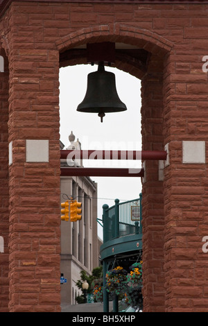 American Bell Tower main street in Marquette Michigan USA US  United States nobody close up vertical filling background hi-res Stock Photo