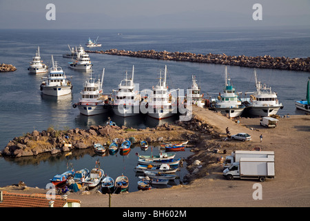 Fishing boats in Babakale harbor, Canakkale Turkey Stock Photo