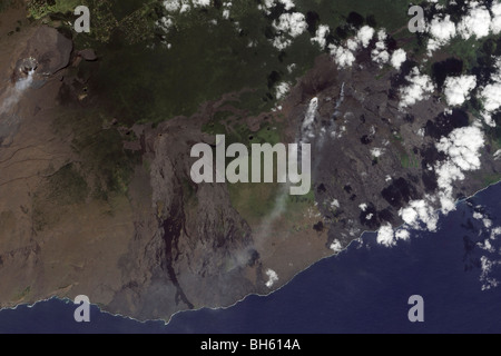 Multiple plumes blow toward the south-southwest from Kilauea in the Hawaiian Islands. Stock Photo