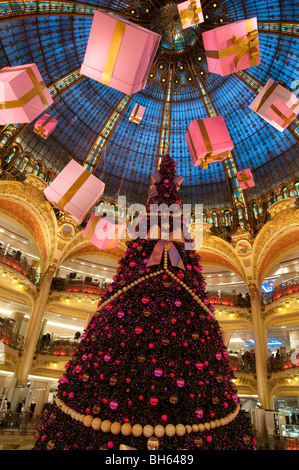 christmas tree and decorations at galerie lafayette in paris Stock Photo