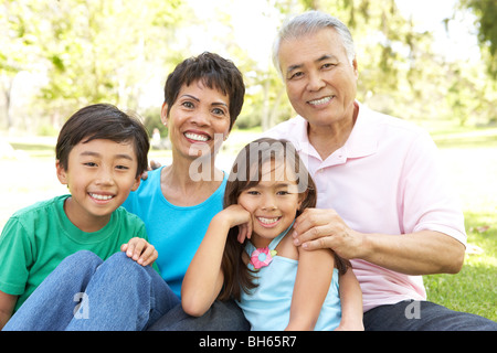 Portrait Of Grandparents With Grandchildren In Park Stock Photo