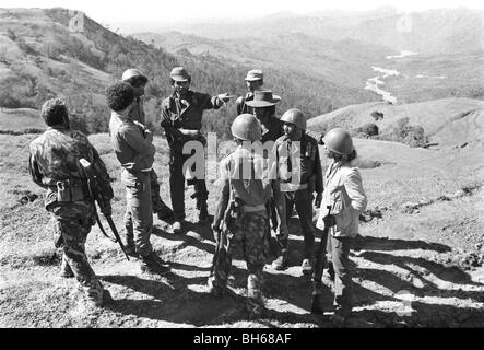 Jose Ramos-Horta with Fretilin troops in mountains south west East Timor where Indonesian incursion forces looting killing burn Stock Photo