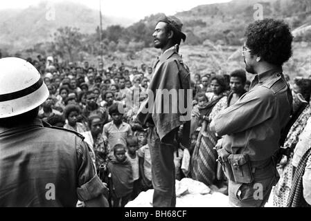 Jose Ramos-Horta attends a rally of villagers displaced by Indonesian incursions  October 1975 Stock Photo