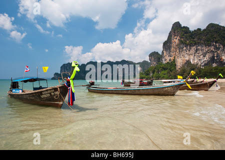 Long-tail boats, Hat Phra Nang Beach, Railae, Krabi Province, Thailand Stock Photo