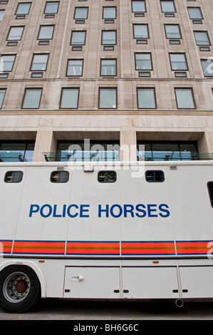 A Police Horse van at a proest in the City of London Stock Photo