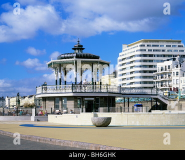Victorian shelter on the seafront promenade, Brighton and Hove, East Sussex. The shelter, built in 1884, was restored in 2009. Stock Photo