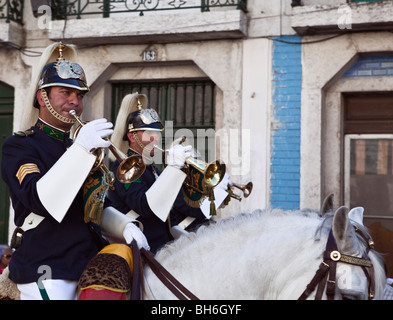 Mounted military guards on parade Lisbon Portugal Stock Photo