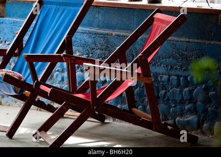 Deckchairs near the Punta Uva beach in Costa Rica Stock Photo