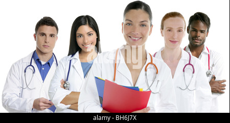 Doctors team group in a row on white background men and women doctor Stock Photo