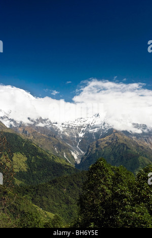 Snow Mountains Landscapes under blue sky and white clouds of Himalayas Nepal Stock Photo