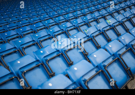 Olympics, running, track, lanes, athletics, sports, ground, seats, blue, rows, stands Stock Photo