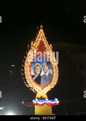 Thailand, Traditional Medallion with portrait of ex-French President Jacques Chirac with his Wife, Bernadette Stock Photo