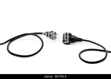 Disconnected european power extension cords on white Stock Photo
