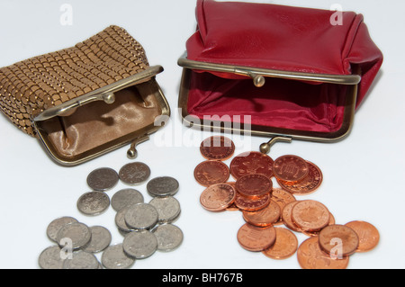 Financial concept  poor, empty, purses, coins Stock Photo