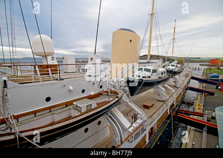 The Royal Yacht Britannia moored at the Ocean Terminal Dock Leith Edinburgh Scotland.  SCO 5952