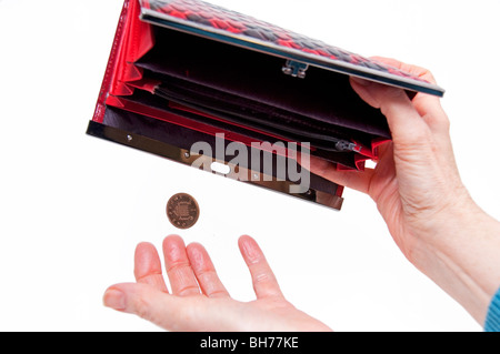 Financial concept  poor, empty, purses, penny, coin Stock Photo