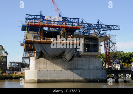 A new bridge is under construction on the Brisbane River in Brisbane, Queensland, Australia. Stock Photo