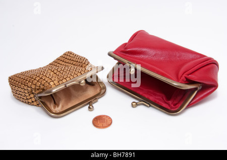 Financial concept  poor, empty, purses, penny, coin Stock Photo