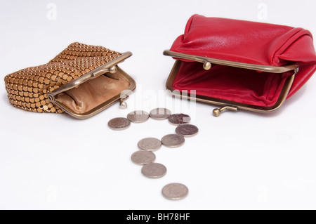 Financial concept  poor, empty, purses, question mark Stock Photo